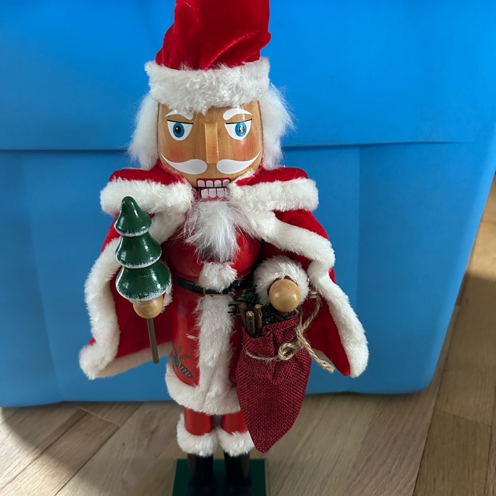 Festive Red and White Nutcracker with Tree